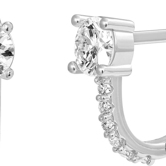 14K Gold Plated Cubic Zirconia Huggie Earrings - Small Hoop for Everyday Glam - Picture 1 of 5